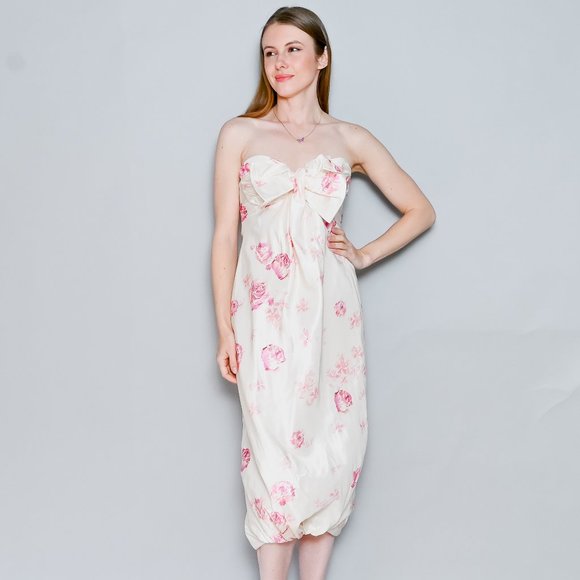 587. GIAMBATTISTA VALLI Spring 06 Runway Ready-to-Wear Strapless Rose Midi Dress - Picture 1 of 12